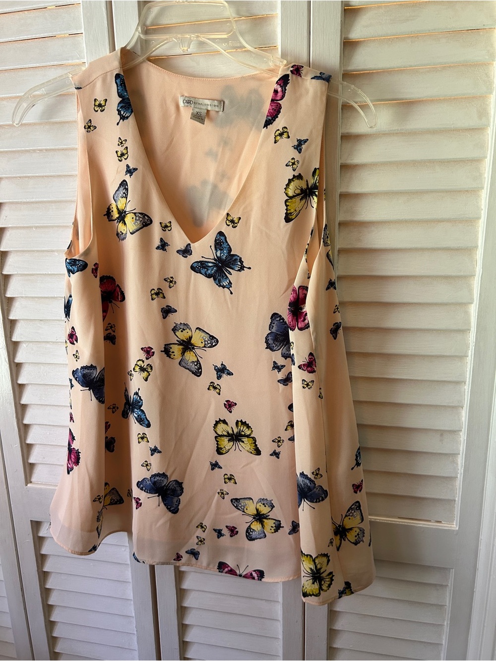 Cato Blush Yellow Lightweight Sleeveless Blouse with Butterflies Size XS